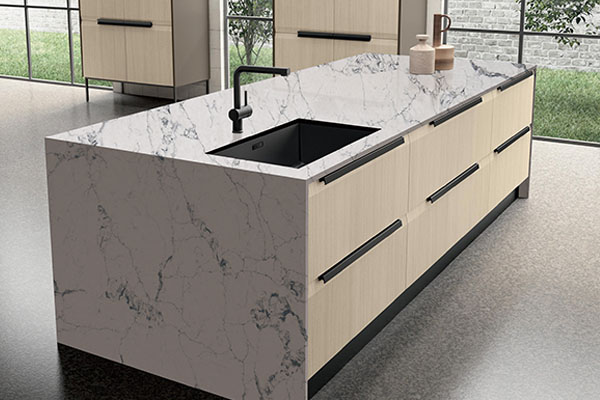 white quartz countertops, white quartz with grey veins, white kitchen cabinet, white kitchen ideas, quartz slab