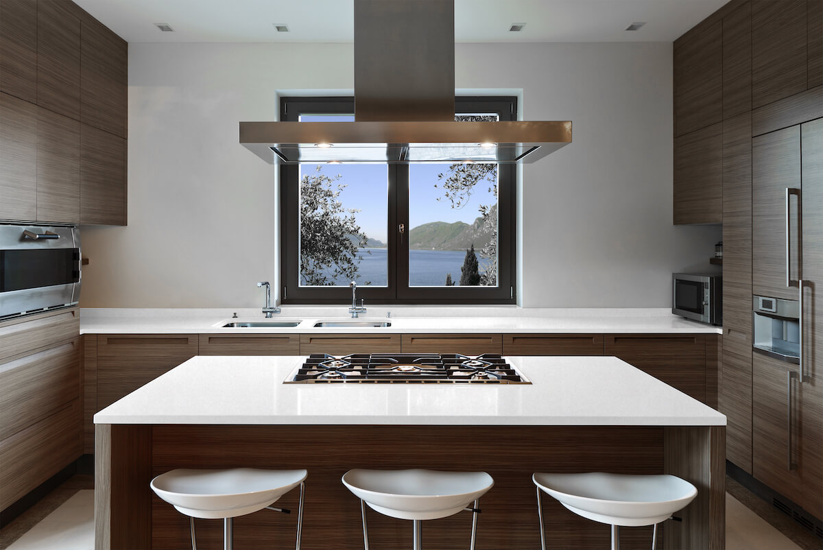 white quartz countertops, white quartz, wood kitchen cabinet, kitchen ideas, quartz slab